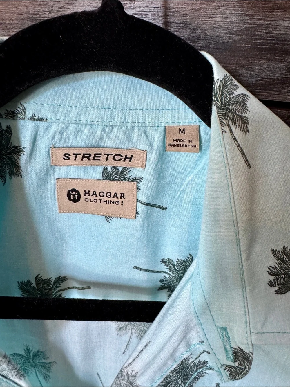 Light Blue Palm-Print Stretch Short-Sleeve Shirt